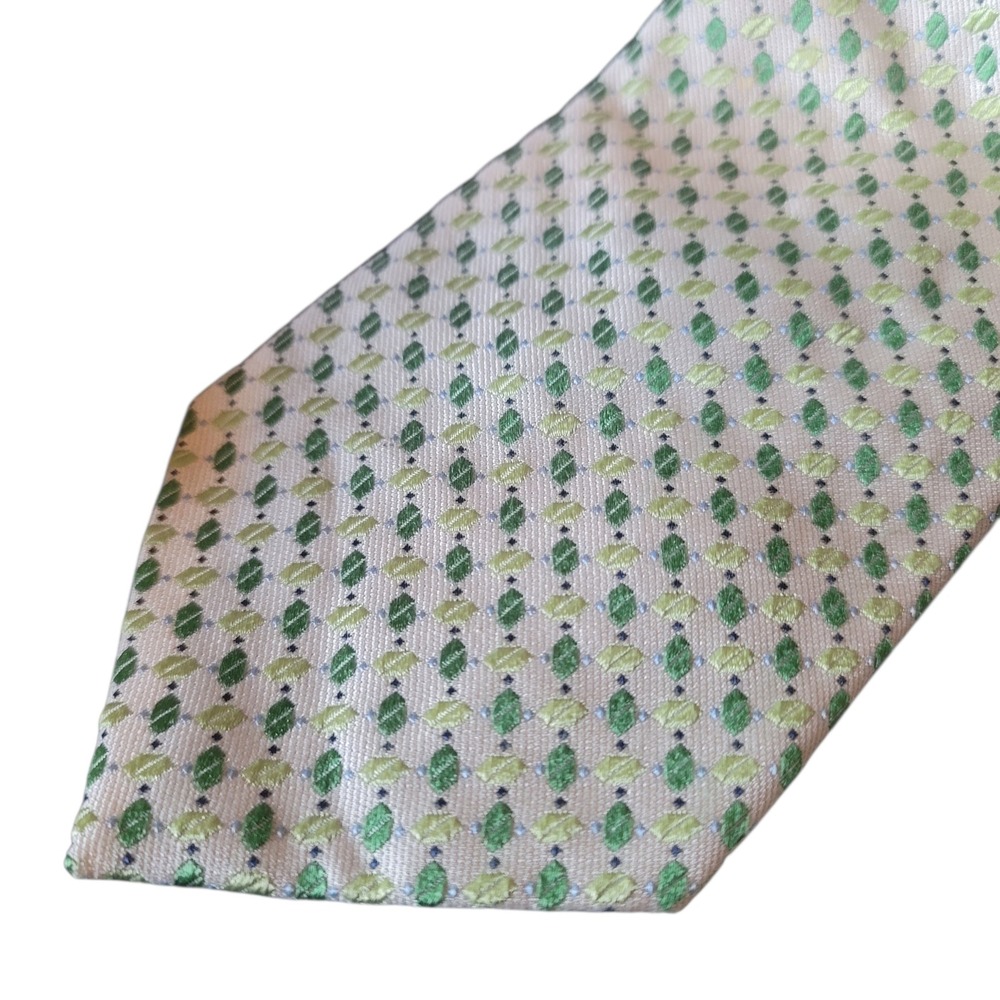 Nautica 100% Silk Repp Tie Light Dark Green White Geometric St Patrick's Day‎